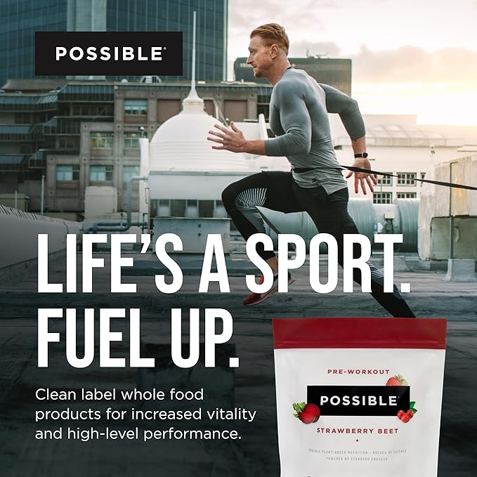Possible Beet Pre-Workout - Strawberry Beet Flavor - Individually Wrapped Servings - Contains B-Vitamins and Green Tea Caffeine Extract - Source of Nitrates - 1 Bag, 20 Stick Packs