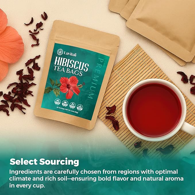 Lavitali, Hibiscus Tea Bags | 60 bags, 100% Pure Herbal Tea | Caffeine-Free, Antioxidant-Rich, Eco-Friendly Filter Bags | Daily Natural Botanical, Hot or Iced Floral Infusion