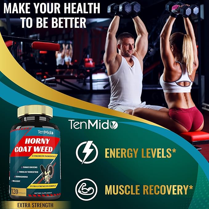 Horny Goat Weed Capsules & Ginseng, Tribulus, Ashwagandha, Maca, Tongkat and More - 120caps
