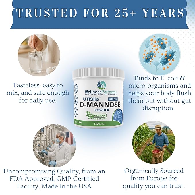Now New UTI-Slip D Mannose Non GMO Organic Source Powder 130g jar.