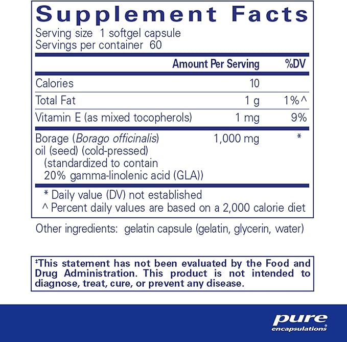 Pure Encapsulations Borage Oil | Hypoallergenic Dietary Supplement | 60 Softgel Capsules