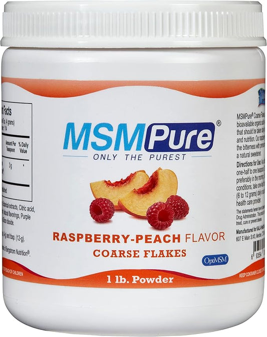 KALA HEALTH MSMPure Raspberry Peach Flavored Coarse MSM Powder Flakes – US-Made MSM for Joint Health, Skin Appearance, and Hair & Nail Support – 1 lb, Organic Sulfur