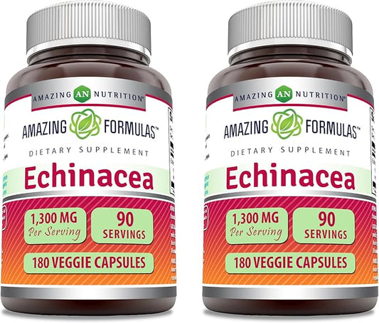 Amazing Formulas Echinacea | 1300 Mg | Veggie Capsules Supplement | Non-GMO | Gluten Free | Made in USA (2 Pack | 180 Count)