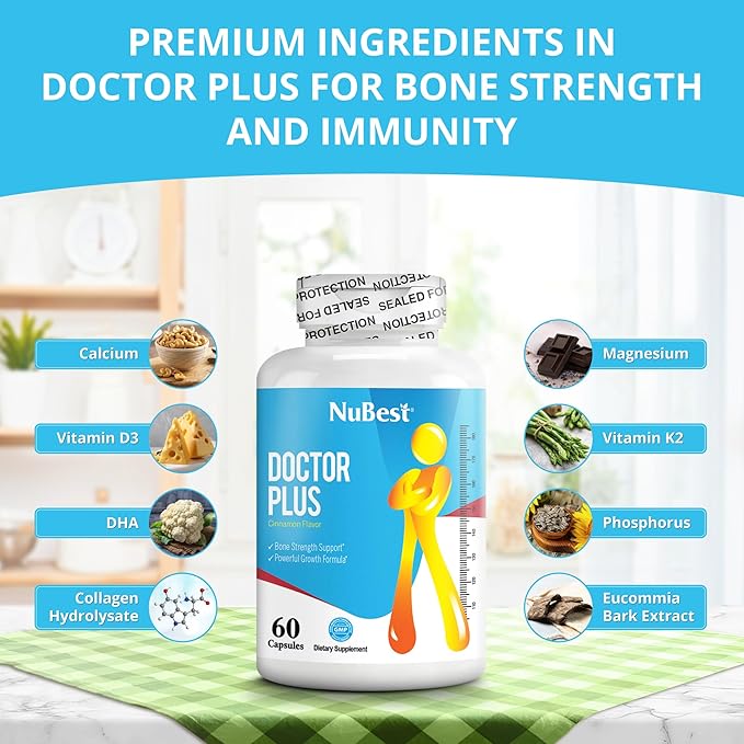 NuBest Doctor Plus - Bone Health Formula - Supports Bone Strength, Overall Growth Pills with Calcium, Vitamins D3, Vitamin K2 (MK7) - Immunity and Overall Health for Children (10+) and Teens - 6 Pack