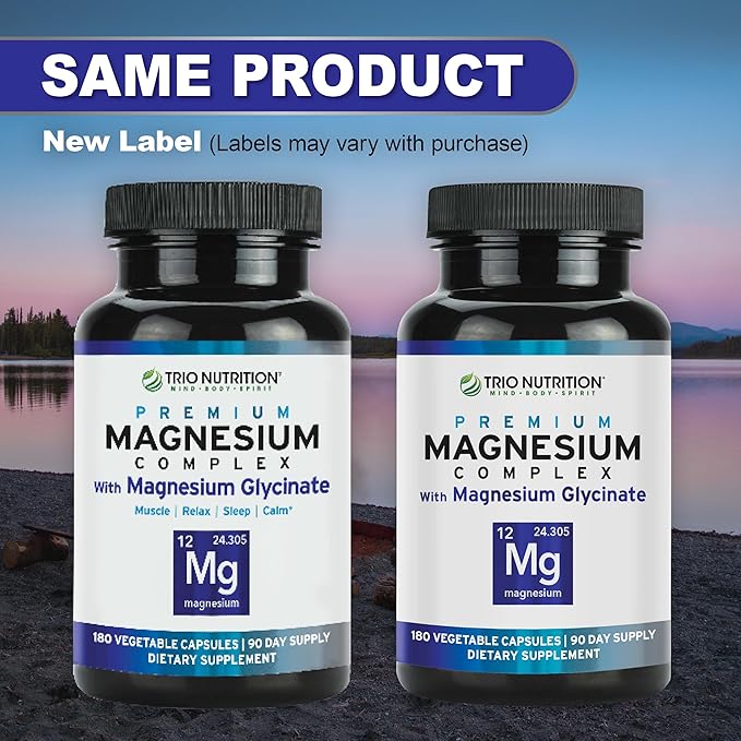 Trio Nutrition Magnesium Complex 90 Day Supply 420 mg | Natural Calm, Relax, Stress Relief, and Muscle Recovery |Magnesium Glycinate Supplement with Vitamin B6 for Rapid Absorption*