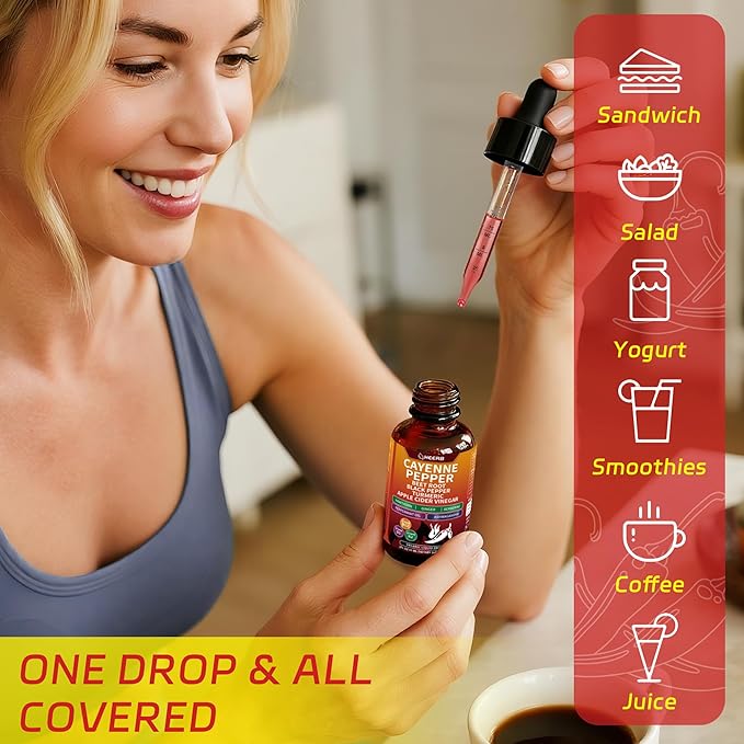 Vascu Flow Cayenne Pepper Drops - Capsaicin Supplements with Beet Root, Black Pepper, Turmeric, Vitamin D3 & K2 | Supports Metabolism, Circulation & Heart Health, Gluten Free, Vegan 2 Fl Oz