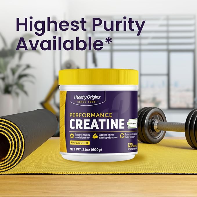 Healthy Origins® Performance Creatine with Creapure®, Unflavored Micronized Powder, Supports Muscle Function, Energy & Recovery, 21.2oz (600g), 120 Servings