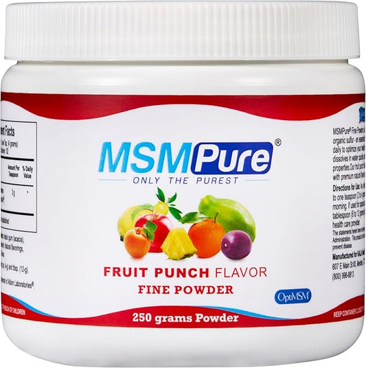 KALA HEALTH MSMPure Fast Dissolving Fruit Punch Flavored Fine MSM Powder Crystals – US-Made MSM for Joint Health, Skin Appearance, and Hair & Nail Support – 8.8 oz, Organic Sulfur