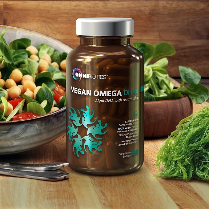 OmniBiotics Vegan Omega 3 DHA EPA Supplement – MD-Certified Prenatal Supplement with 8X More DHA Than Krill Oil, Fish-Free, Non-GMO – 60 Vegan Capsules