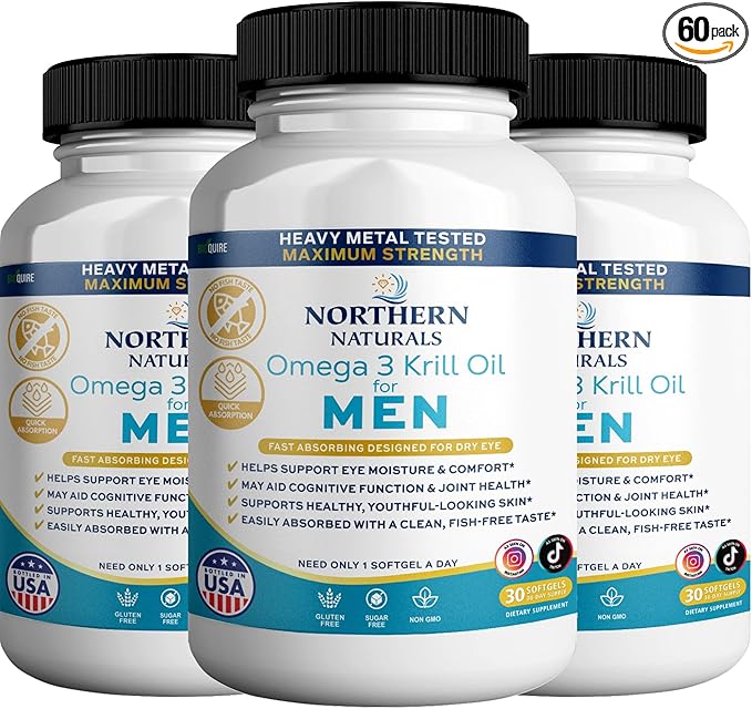 Northern Naturals Omega 3 Krill Oil for Men, 500mg, 30 Softgels, Fish-Free Taste, Supports Eye, Brain and Joint Health (3)
