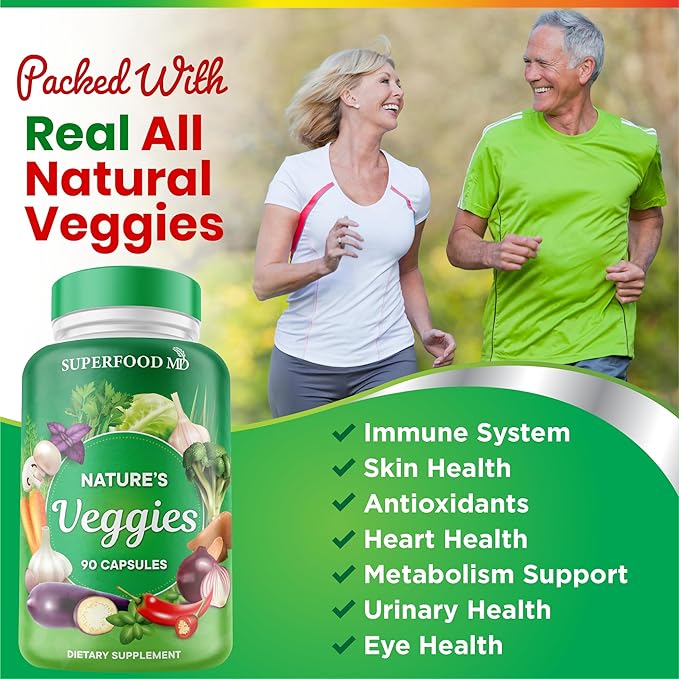 Superfood MD Veggies Supplement - 90 Veggie Capsules - Supports Energy Levels, Beta Carotene, Vitamins & Minerals - Soy Free - 90 Count