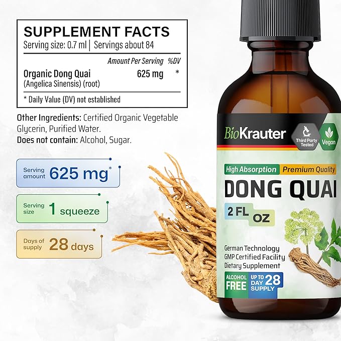 BIO KRAUTER Dong Quai Tincture - Angelica Root Liquid Extract - Women’s Health Support - Alcohol and Sugar Free Angelica Tincture - Vegan Dong Quai Drops 2 Fl.Oz.