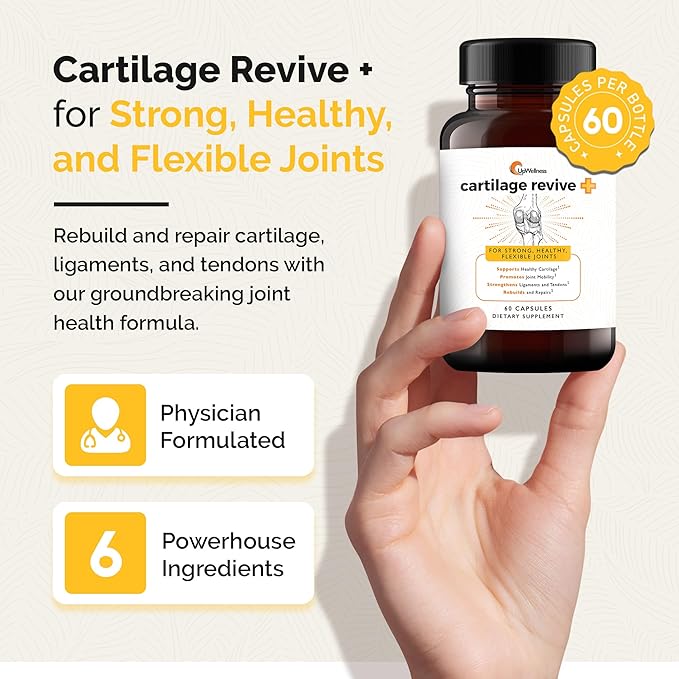 Cartilage Revive + Joint Support Supplement for Men and Women with Type II Collagen for Joints - D-Glucosamine Sulfate, MSM, Vitamin D3, Vitamin C and More - 60 Capsules