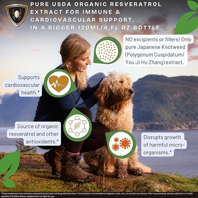 Japanese Knotweed Premium Resveratrol USDA Organic 3rd Party Tested Tincture 120ml/4oz - 1:3 Clinical Strength Ratio - Tick Wellness Aid and Immune Support Supplement - Made in The USA
