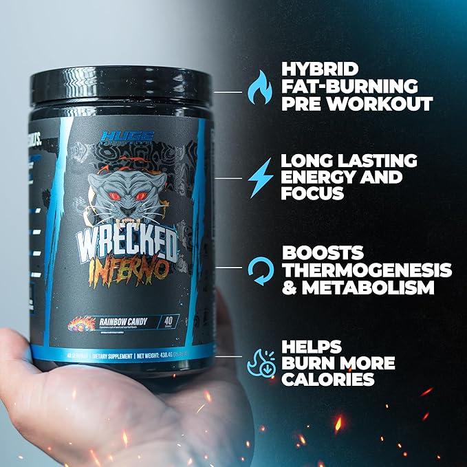 Wrecked Inferno - Thermogenic Pre Workout For Men & Women, Increase Energy, Boost Thermogenesis & Metabolism, Enhance Exercise Performance - Contains L-Citrulline, L-Carnitine, Beta-Alanine & More