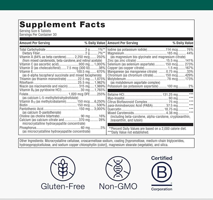 Metagenics Multigenics Intensive Care Multivitamin - Without Iron - Dietary Supplements for Everyday - with Quercetin, Beta-Carotene, Ascorbic Acid & More - Non-GMO - Gluten-Free - 180 Tablets