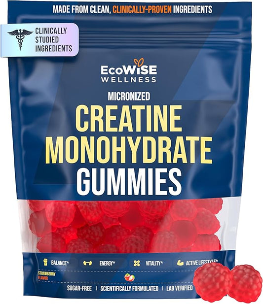 Creatine Monohydrate Gummies 5000 mg, Strawberry Flavor, 120 Sugar-Free Vegan Chews, Creatine Supplement for Daily Routine