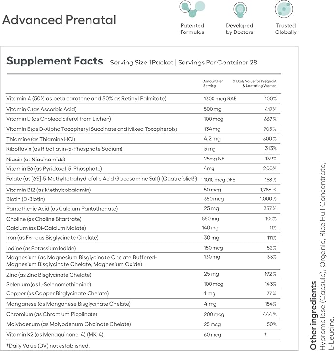 Advanced Prenatal Vitamins for Women with 550mg Choline, Methylfolate, Chelated Iron & 24 Nutrients 168 Capsules - 28 Day Supply