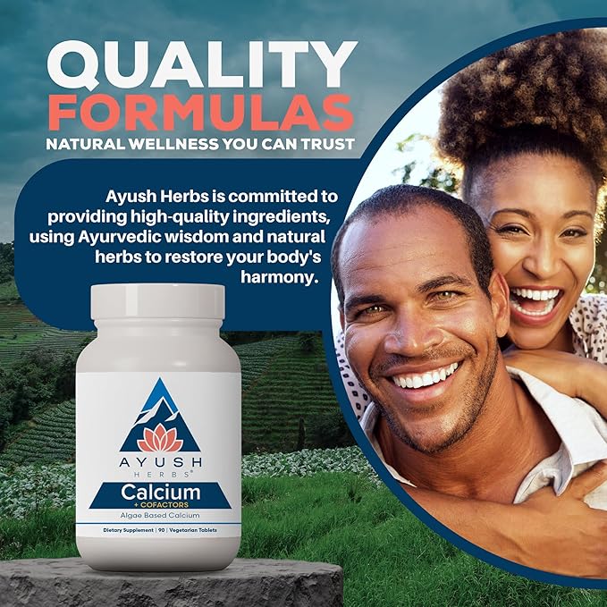 Ayush Herbs Calcium + Cofactors, Algae Based Calcium, Supports Bone Health & Mineralization, 90 Vegetarian Tablets