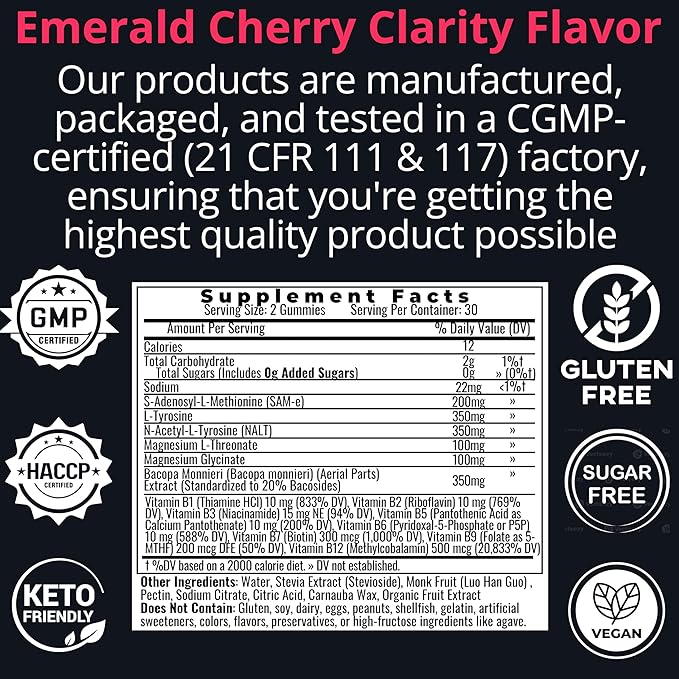 L-Tyrosine Bacopa Monnieri N-Acetyl-L-Tyrosine NALT Magnesium L-Threonate & Glycinate Methylated Vitamin B Complex Gummies, Caffeine Gum Supplement Pill Capsule Powder Tablet Tincture Alternative