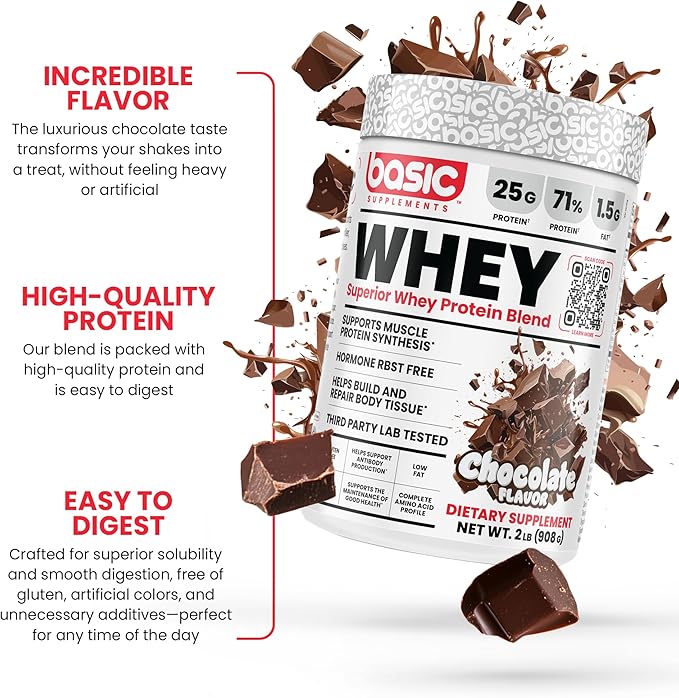 Whey Protein Powder, 25g Protein, Complete Amino Acid Profile, Gluten-Free, Low Fat, RBST-Free, Supports Muscle Recovery & Antibody Health (5 Pound, Chocolate)