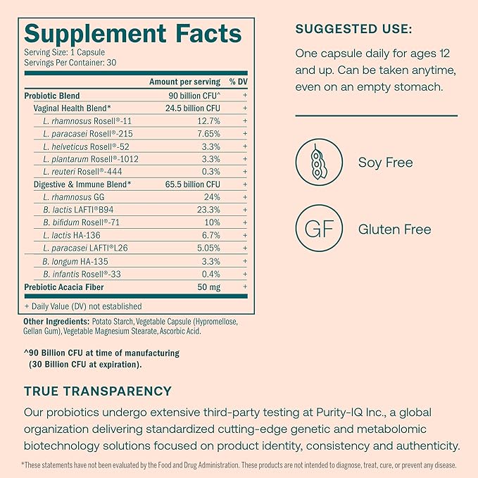 True Grace One Daily Women’s Probiotic - 30 Vegetarian Capsules - 90 Billion CFU - Digestive, Vaginal & Immune Health - Gluten & Soy Free