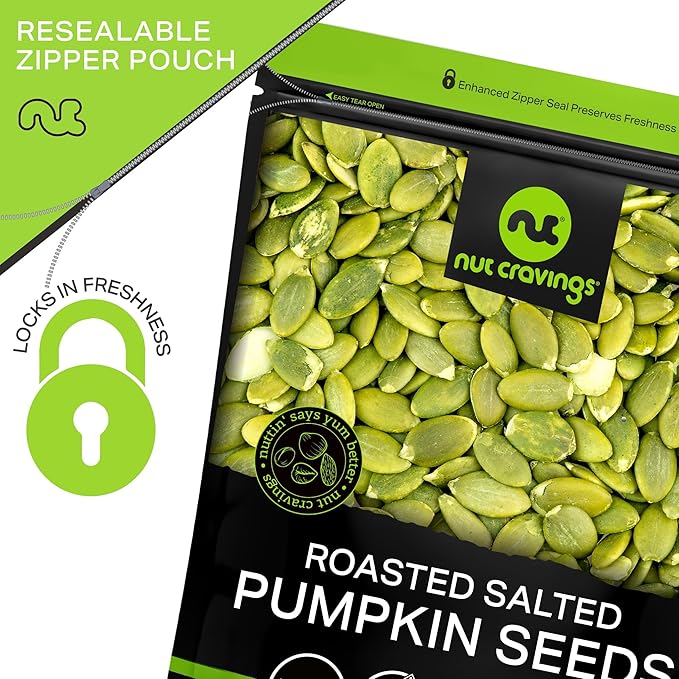 NUT CRAVINGS - Roasted & Salted Pumpkin Seeds, Pepitas, No Shell (32oz - 2 LB) Packed Fresh in Resealable Bag - Nut Snack - Food Assortments