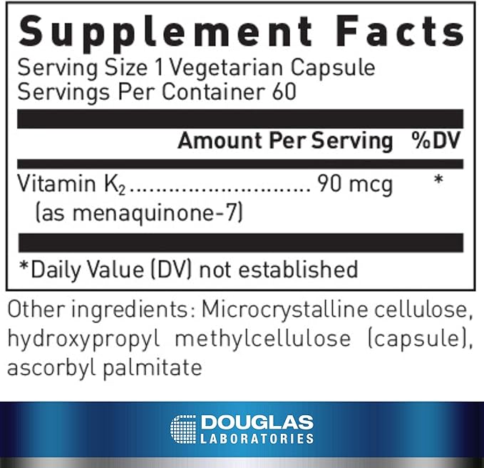 Douglas Laboratories Vitamin K2 - 90 mcg MK-7 - Supports Bone Formation, Calcium Use, Heart Health & Blood Vessels* - Vegetarian Formula - 60 Capsules