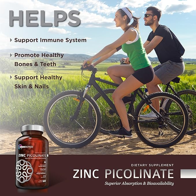 OmniBiotics Zinc Picolinate 30mg Supplement – High Absorption Zinc for Immune System, Healthy Skin, and Energy Support – 180 Vegan Capsules