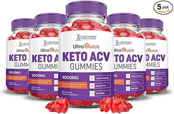 Justified Laboratories (5 Pack Ultra Quick Keto ACV B12 Vegan Non GMO 300 Gummies
