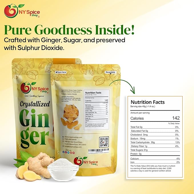 NY SPICE SHOP Candied Ginger Slices – (160 Oz.) 10 Pound Crystallized Ginger Slices – Ginger Hard Candy – Candied Ginger Pieces – Crystallized Ginger Chunks