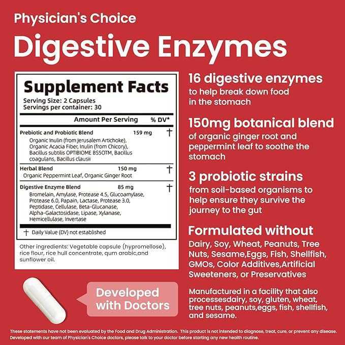 Digestive Enzymes - Multi Enzymes, Organic Prebiotics & Probiotics for Digestive Health & Gut Health - Meal Time Discomfort Relief & Bloating - Dual Action Approach - 60 CT