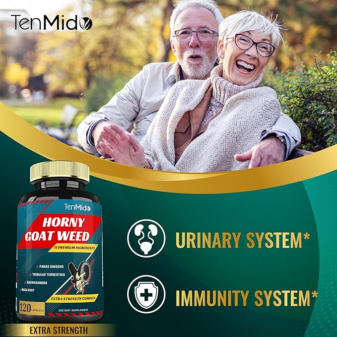 Horny Goat Weed Capsules & Ginseng, Tribulus, Ashwagandha, Maca, Tongkat and More - 120caps