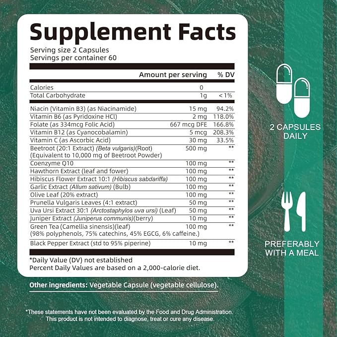 16-in-1 Beet Root Capsules - 500mg Beetroot Powder for Healthy Blood Circulation & Heart Healthy Energy Support - Beet Supplement Blood Pressure Support, Non-GMO, Gluten Free - 120 Vegan Capsules