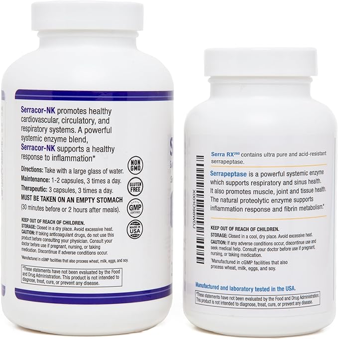 Serracor-NK (300) & Serra-RX 260,000 SU (120)- Scar Tissue Bundle - Acid-Resistant Serrapeptase Proteolytic Systemic Enzyme
