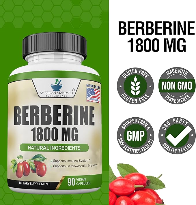 Berberine 1800mg Per Serving, Berberine Supplement, Berberine HCL, Berberine Pills, Berberine Capsules, Cardiovascular & Heart Health, Immune Support, 90 Veggie Capsules