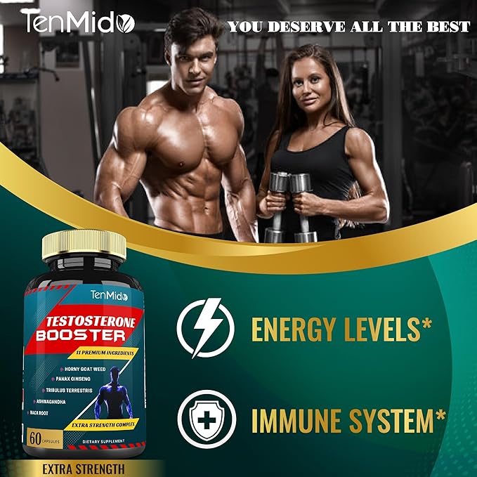 2 Packs of 60caps Testosterone Supplements Booster for Men, Equivalent to 10000mg - Natural Stamina, Endurance & Strength Supplement - Muscle Building Growth, Increasing Performance, Energy