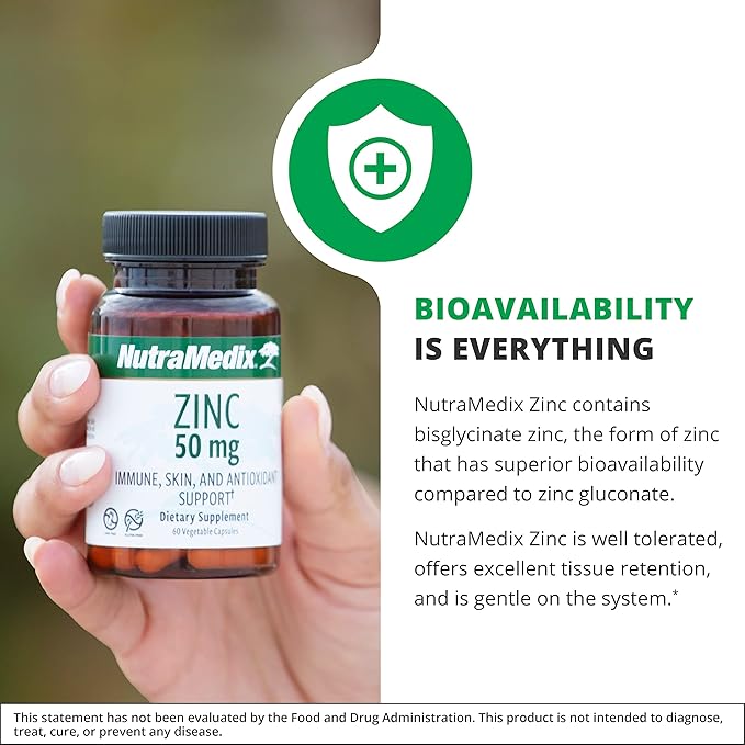 NutraMedix Zinc 50mg - Supplements for a Healthy Immune Defense, Skin Health & Antioxidant Support - Easy to Digest Zinc for Immune Health (60 Capsules)