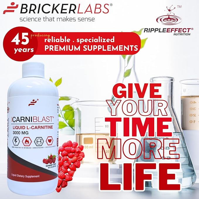 CARNIBLAST Liquid L-Carnitine 3000mg, Premium L Carnitine Carnipure, Energy Nutrition, Energy Supplement and Energy Booster, Raspberry, 16 fl oz