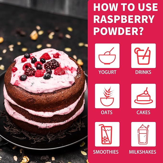 Raspberry Powder, Freeze Dried Raspberry Powder, Natural, No Sugar & Additives, 160G/5.64OZ, Freeze Dried Fruit Powde-r for Baking, Beverages, Smoothies, Yogurt