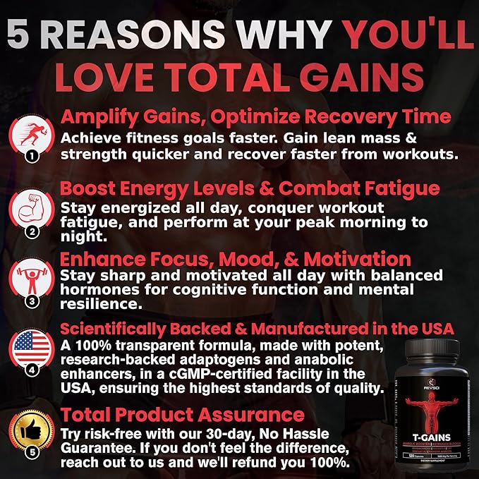 Anabolic Booster for Muscle Growth, T-GAINS Test Booster & Estrogen Blocker for Men, Mens Testosterone Booster Supplement, HGH Supplements Muscle Builder with Tongkat Ali Fadogia Agrestis, 120 Caps