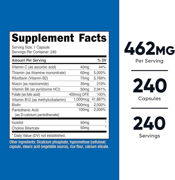 Nutricost Vitamin B Complex 462mg, 240 Capsules - with Vitamin C - Energy Complex