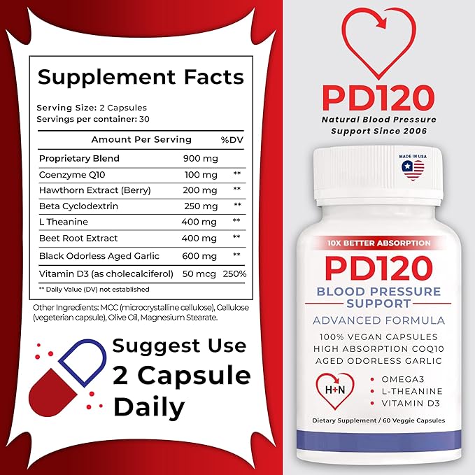 Blood Pressure Support Supplements, Black Garlic Extract with COQ10 - Blood Pressure Supplements, - 60 Capsules