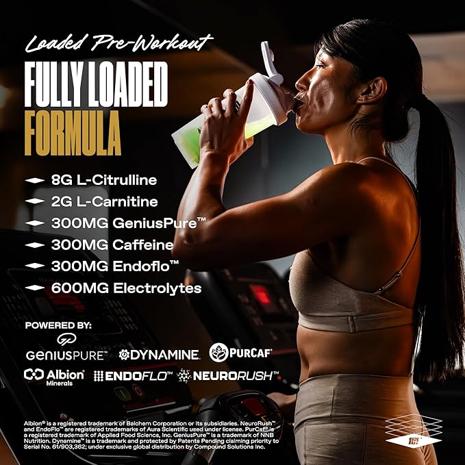 ONE of ONE Loaded Pre-Workout – High-Stim Energy, Focus & Endurance with EndoFlo™, Genius Pure™ Alpha GPC, NeuroRush™, Dynamine®, No Crash, Gluten Free – Sour Green Apple