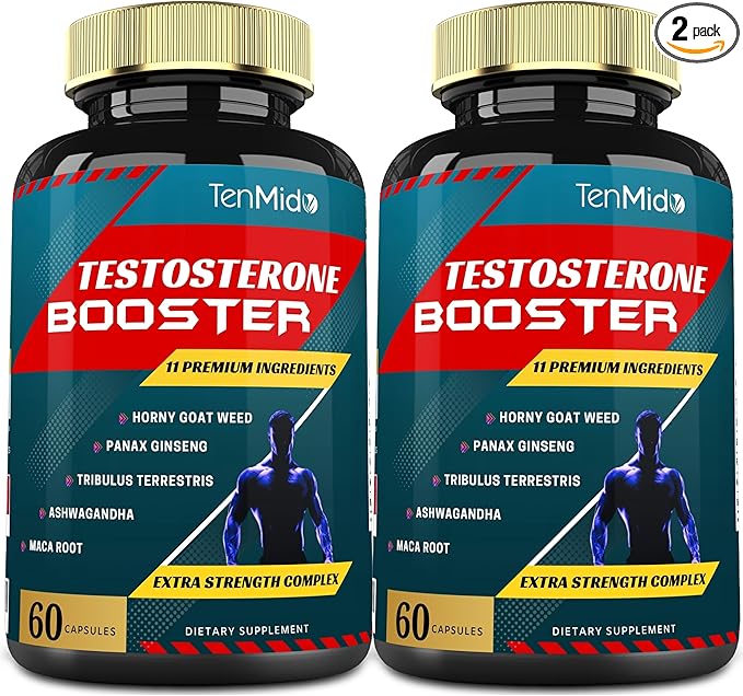 2 Packs of 60caps Testosterone Supplements Booster for Men, Equivalent to 10000mg - Natural Stamina, Endurance & Strength Supplement - Muscle Building Growth, Increasing Performance, Energy