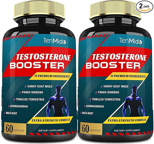 2 Packs of 60caps Testosterone Supplements Booster for Men, Equivalent to 10000mg - Natural Stamina, Endurance & Strength Supplement - Muscle Building Growth, Increasing Performance, Energy