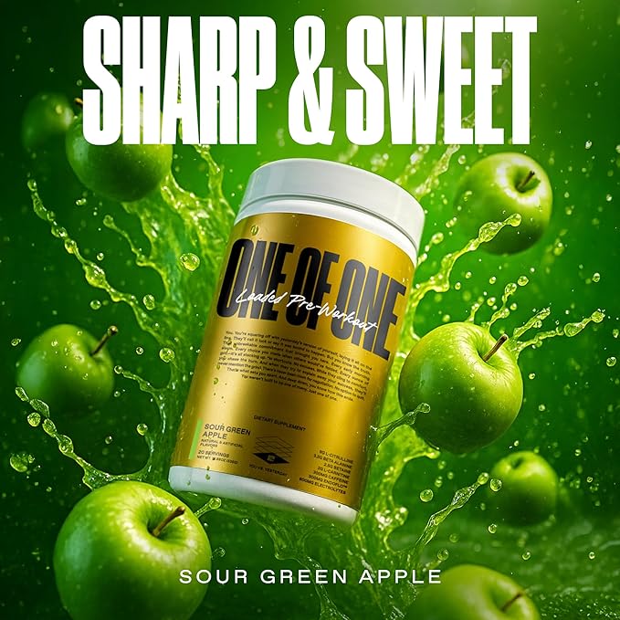 ONE of ONE Loaded Pre-Workout – High-Stim Energy, Focus & Endurance with EndoFlo™, Genius Pure™ Alpha GPC, NeuroRush™, Dynamine®, No Crash, Gluten Free – Sour Green Apple