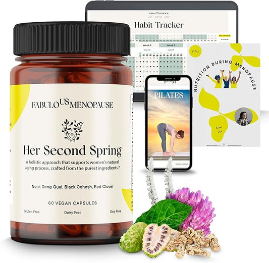 Fobulous Menopaus – Vegan Menopause Formula with Black Cohosh & B-Complex – Plant-Based Capsules with Recipes & Pilates Program