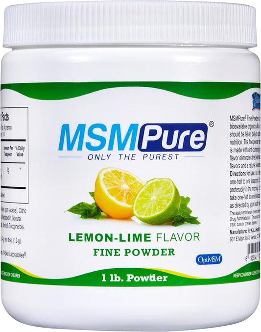 KALA HEALTH MSMPure Fast Dissolving Lemon Lime Flavored Fine MSM Powder Crystals – US-Made MSM for Joint Health, Skin Appearance, and Hair & Nail Support – 1 lb, Organic Sulfur