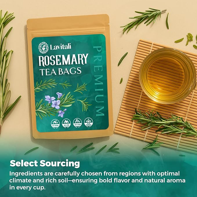 Lavitali, Rosemary Leaves Tea Bags | 60 bags, 100% Pure Herbal Tea | Caffeine-Free, No Sugar, Eco-Friendly Filter Bags | Daily Natural Botanical, Hot or Iced Herbal Infusion